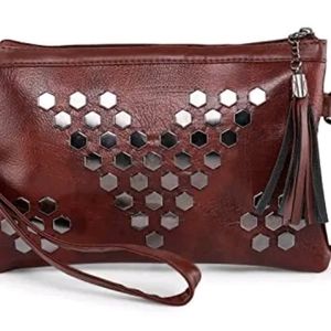 LaRechor Small Crossbody Purse for Women Rivets Clutch Handbag with Tassel Zip